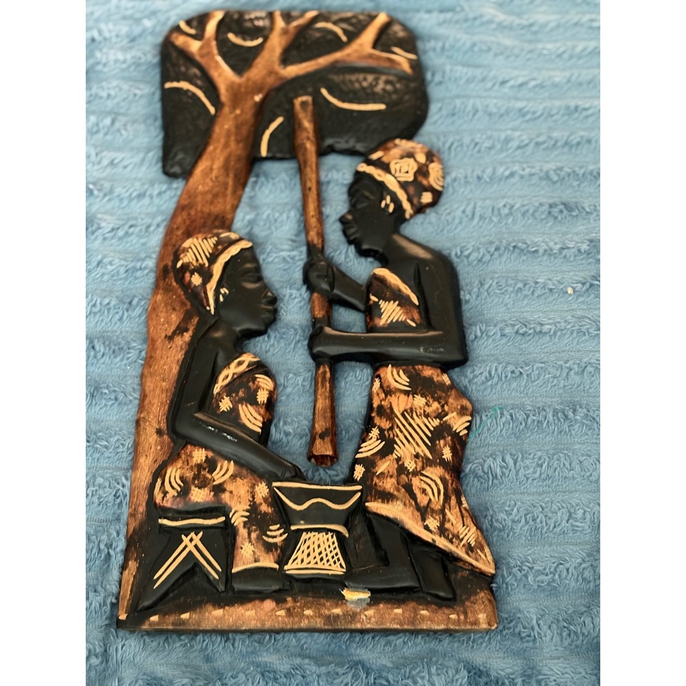 Hand Carved Wooden Relief Board from Ghana Fufu Stamper (Ashanti Art)